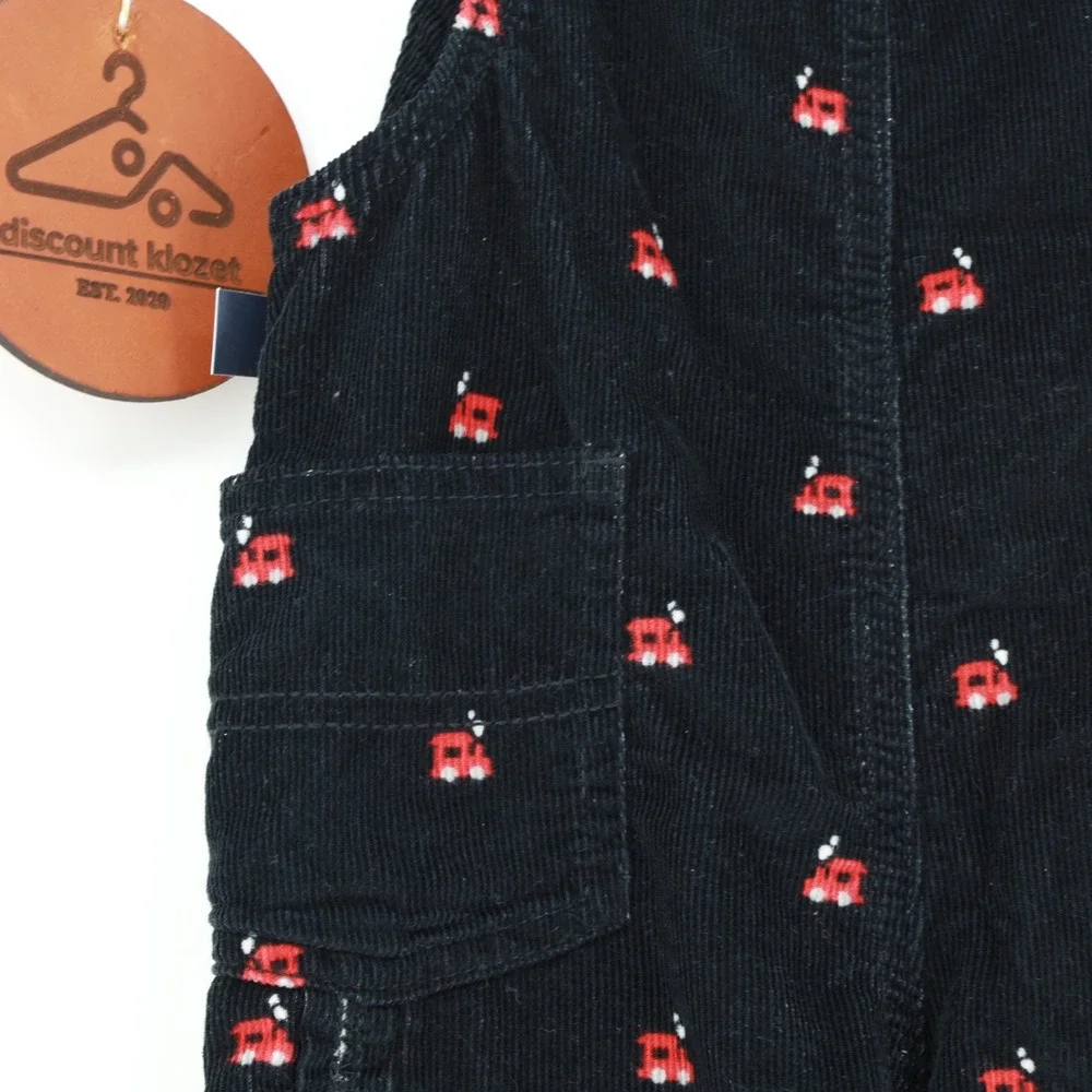 OshKosh Bgosh Toddler Boys Black Corduroy Train Embroidered Overalls 24M Vestbak